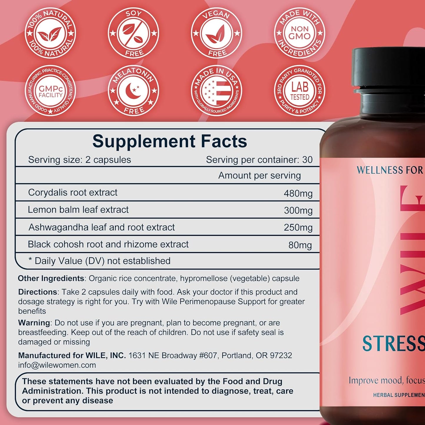 Women's Menopause & Perimenopause Supplements - Stress Relief with Ashwagandha & Black Cohosh - Mood & Hormone Balance Support - Vegan, 30 Servings