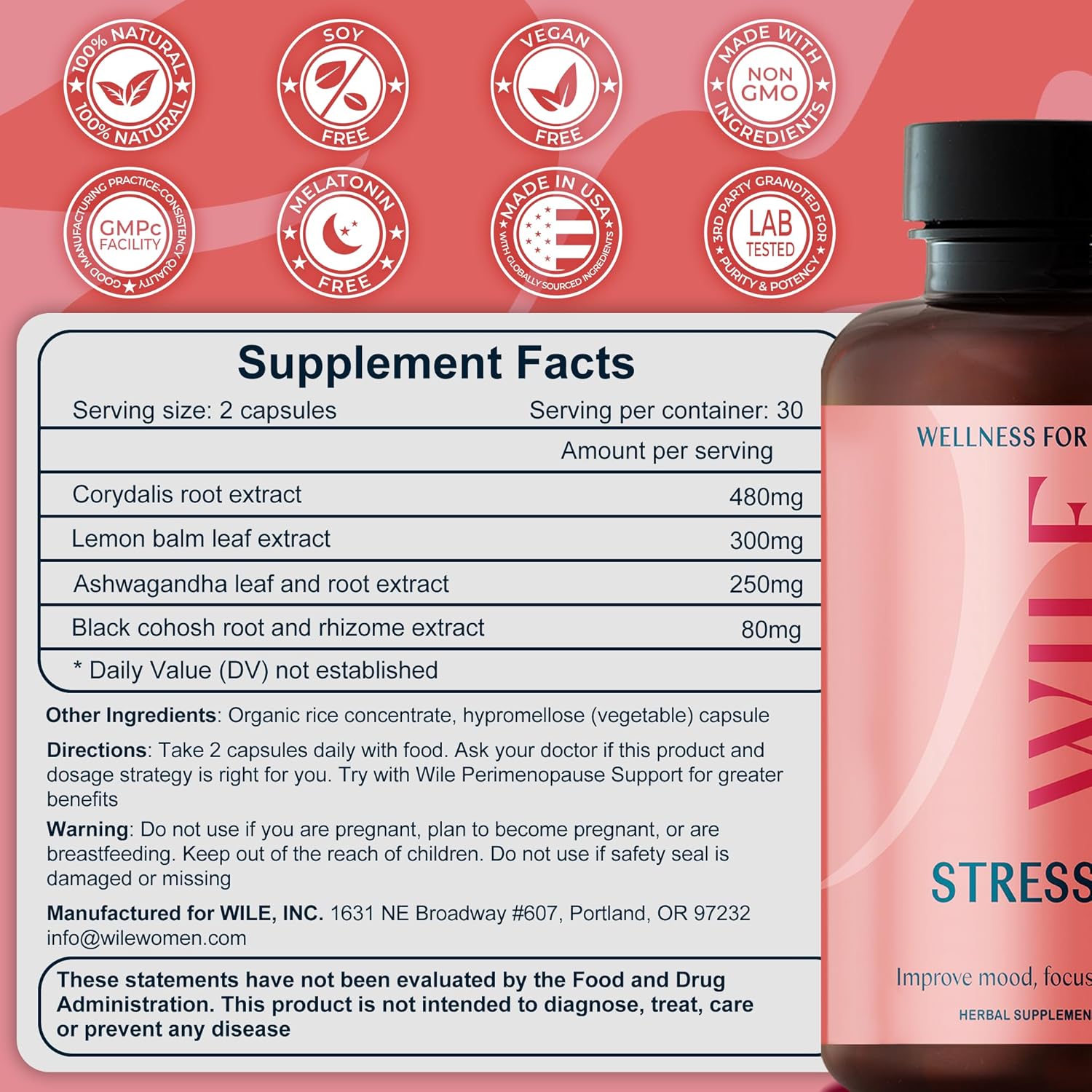 Women's Menopause & Perimenopause Supplements - Stress Relief with Ashwagandha & Black Cohosh - Mood & Hormone Balance Support - Vegan, 30 Servings