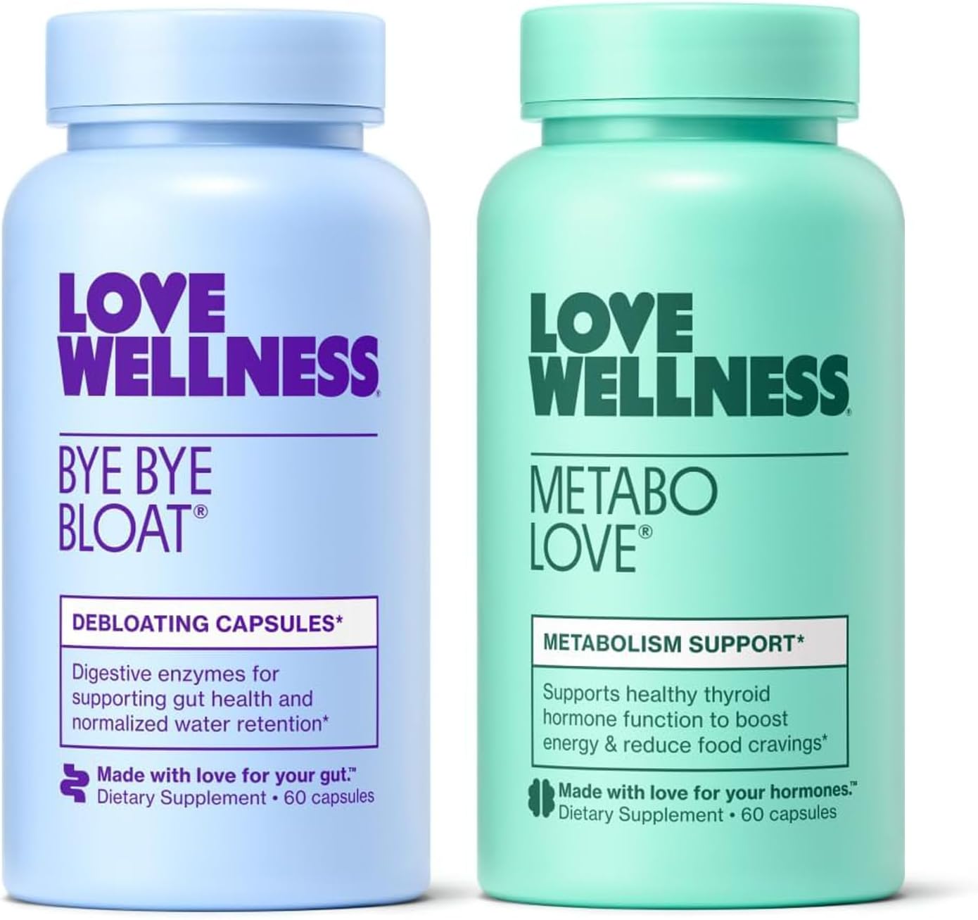 Women's Metabolism Booster & Bloating Relief Bundle | Digestive Enzymes & Energy Supplement for Cravings | Love Wellness Bye Bye Bloat & Metabolove