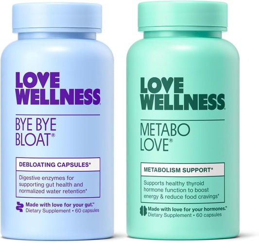 Women's Metabolism Booster & Bloating Relief Bundle | Digestive Enzymes & Energy Supplement for Cravings | Love Wellness Bye Bye Bloat & Metabolove