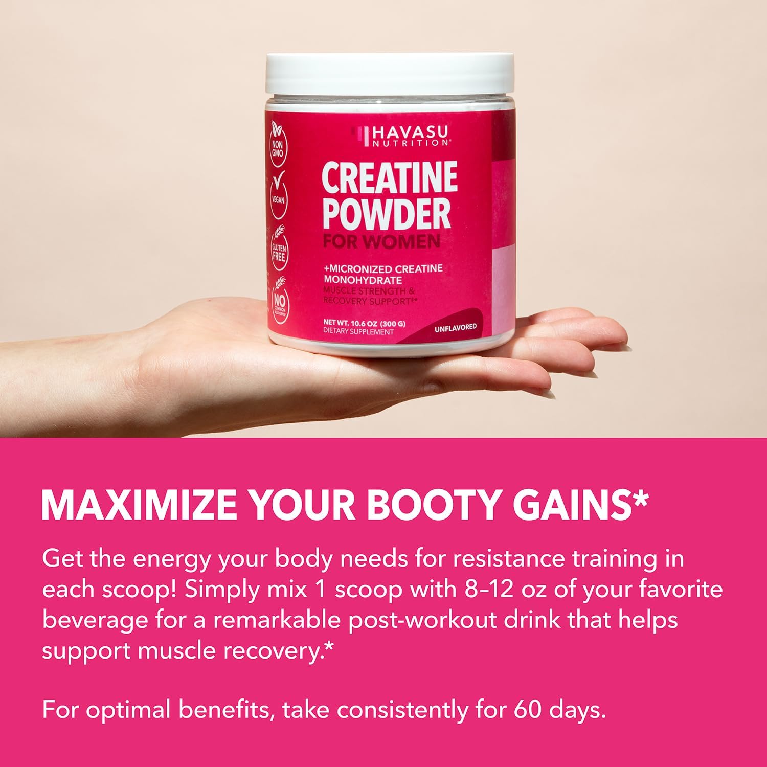 Women's Micronized Creatine Monohydrate Powder - Energy & Muscle Support - 3g Per Serving - Unflavored Vegan Blend - 100 Servings