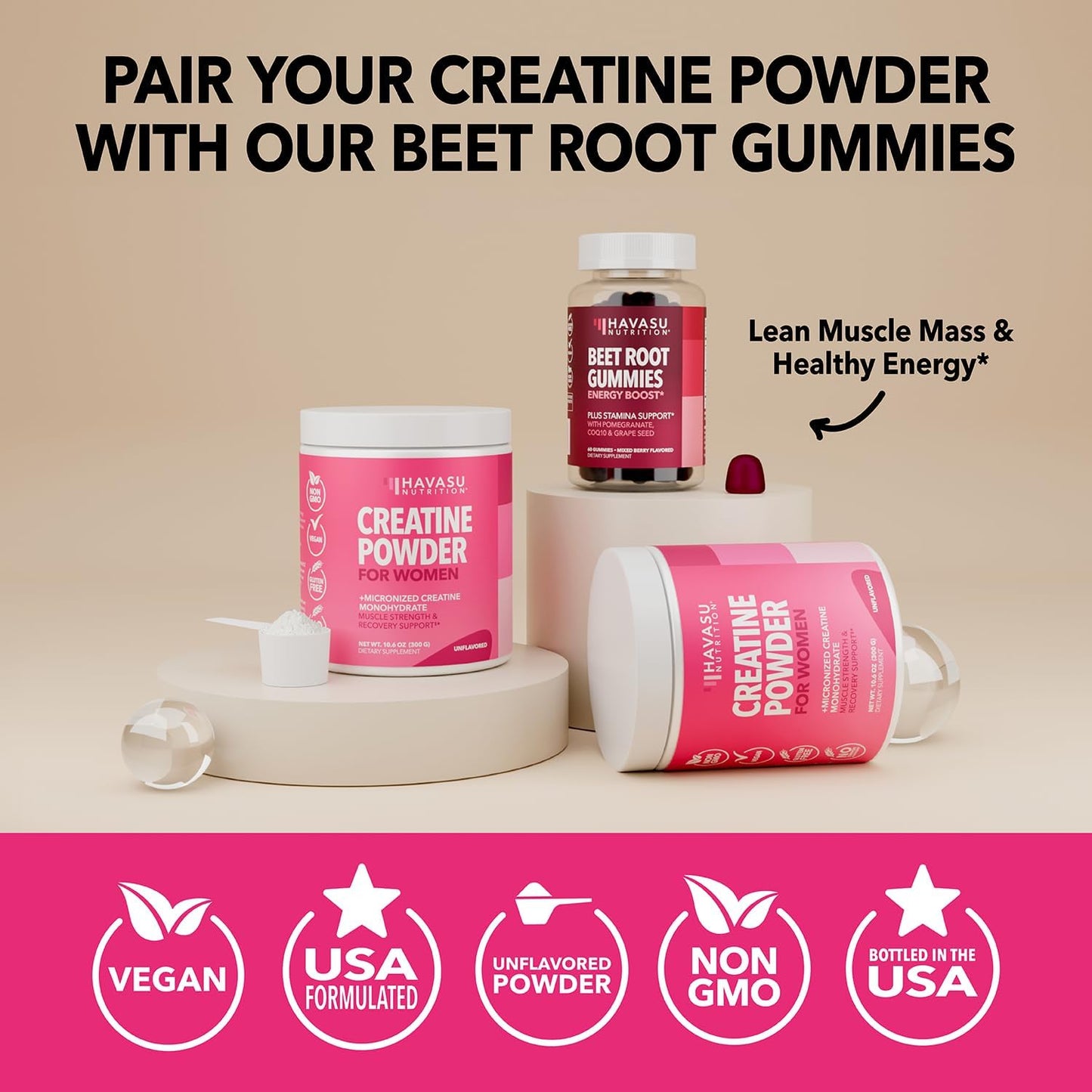 Women's Micronized Creatine Monohydrate Powder - Energy & Muscle Support - 3g Per Serving - Unflavored Vegan Blend - 100 Servings
