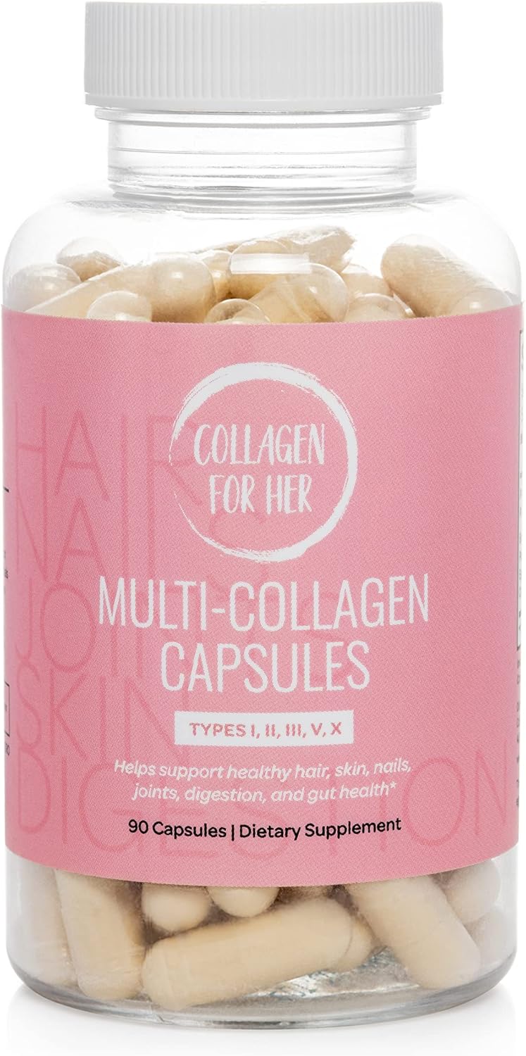 Women's Multi Collagen Capsules - Types I, II, III, V, X - Hair, Skin, Nails, Joint Support - Hydrolyzed Peptides - Vitamin Supplement (90 ct)