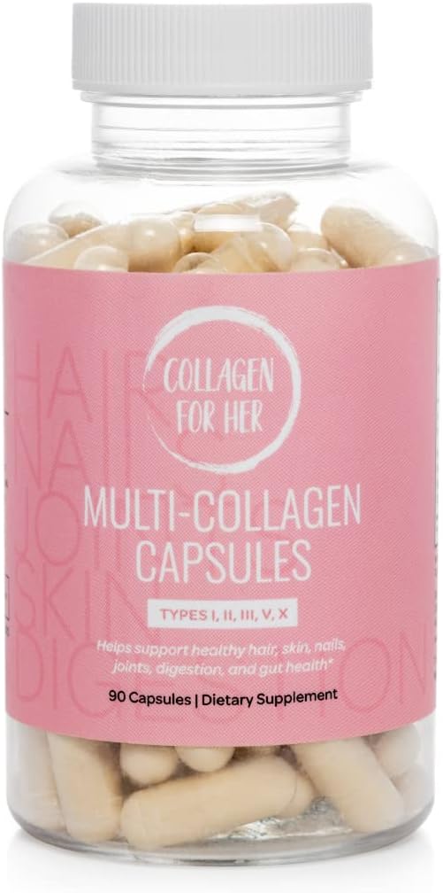 Women's Multi Collagen Capsules - Types I, II, III, V, X - Hair, Skin, Nails, Joint Support - Hydrolyzed Peptides - Vitamin Supplement (90 ct)