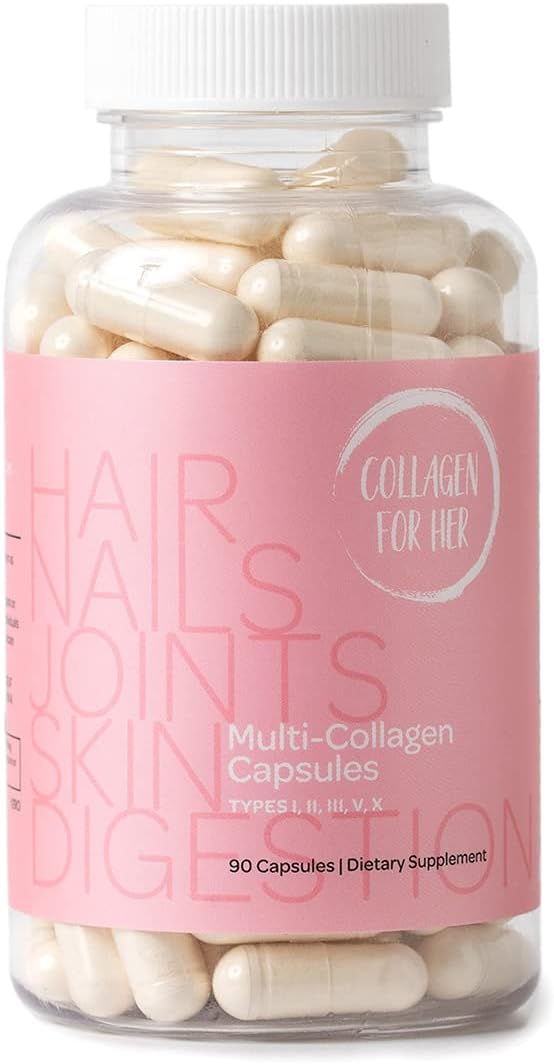 Women's Multi Collagen Capsules - Types I, II, III, V, X - Hair, Skin, Nails, Joint Support - Hydrolyzed Peptides - Vitamin Supplement (90 ct)