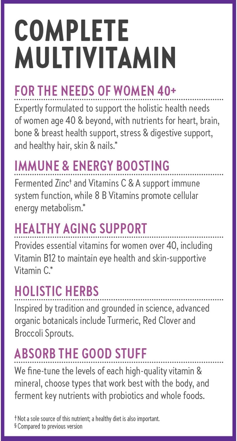 Women's Multivitamin 40 Plus for Energy, Healthy Aging, and Immune Support - 20+ Nutrients - Gentle on the Stomach - 96 Count