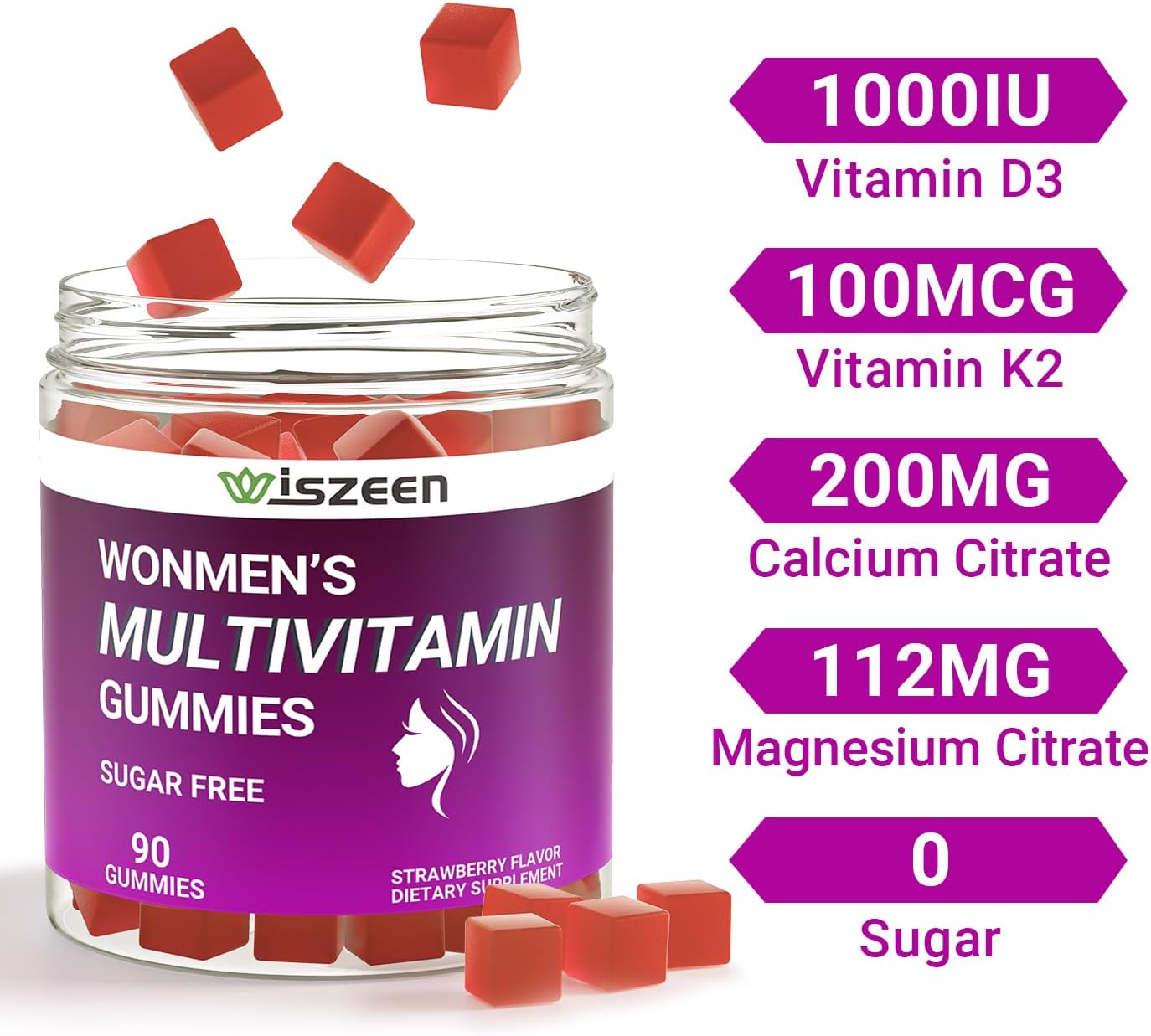 Women's Multivitamin Gummies with Methylated Nutrients, Iron, Vitamin D3, K2, and Calcium for Optimal Health