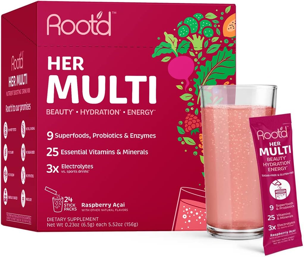 Women's Multivitamin Powder with 25 Vitamins, Minerals, Electrolytes, Superfoods, Probiotics, Enzymes - Sugar-Free Hydration Packets