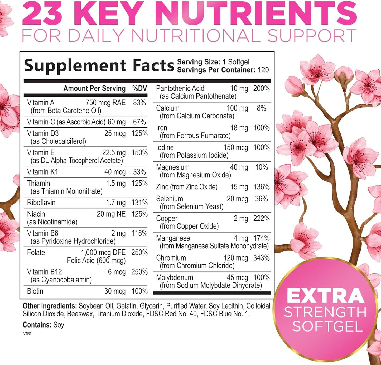 Women's Multivitamin with Iron, Calcium, Zinc, Vitamins A, C, D, E, B - Supports Bone, Skin, & Immune Health - 120 Softgels
