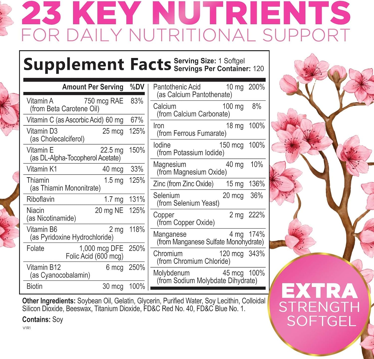 Women's Multivitamin with Iron, Calcium, Zinc, Vitamins A, C, D, E, B - Supports Bone, Skin, & Immune Health - 120 Softgels