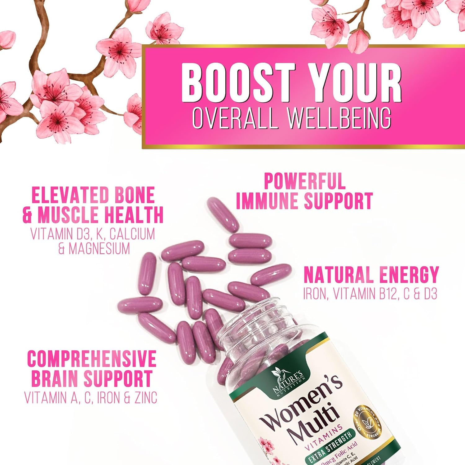 Women's Multivitamin with Iron, Calcium, Zinc, Vitamins A, C, D, E, B - Supports Bone, Skin, & Immune Health - 120 Softgels