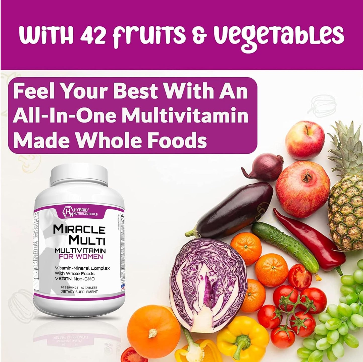 Women's Multivitamin with Probiotics, Biotin, Folic Acid, Enzymes + Fruit & Vegetable Blend - Immune Support, Heart Health, Energy: 60 Servings