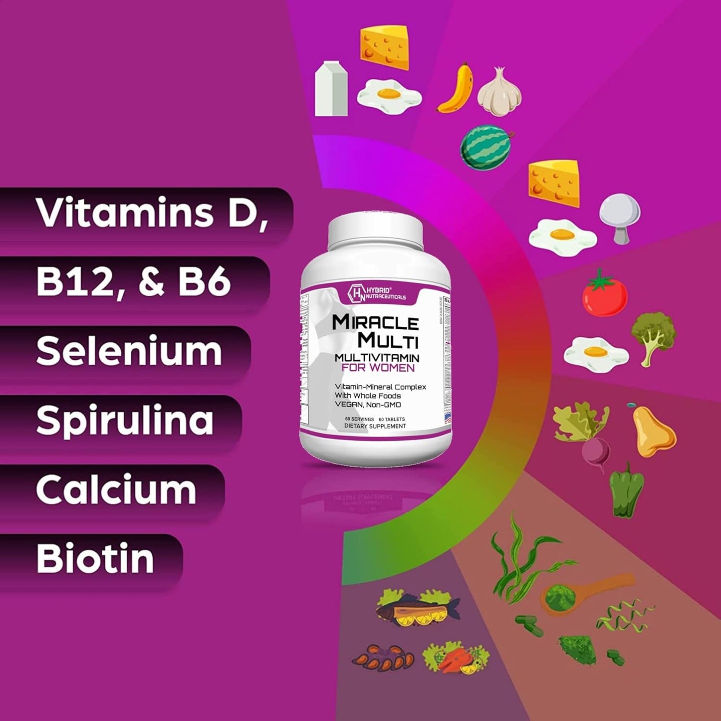 Women's Multivitamin with Probiotics, Biotin, Folic Acid, Enzymes + Fruit & Vegetable Blend - Immune Support, Heart Health, Energy: 60 Servings
