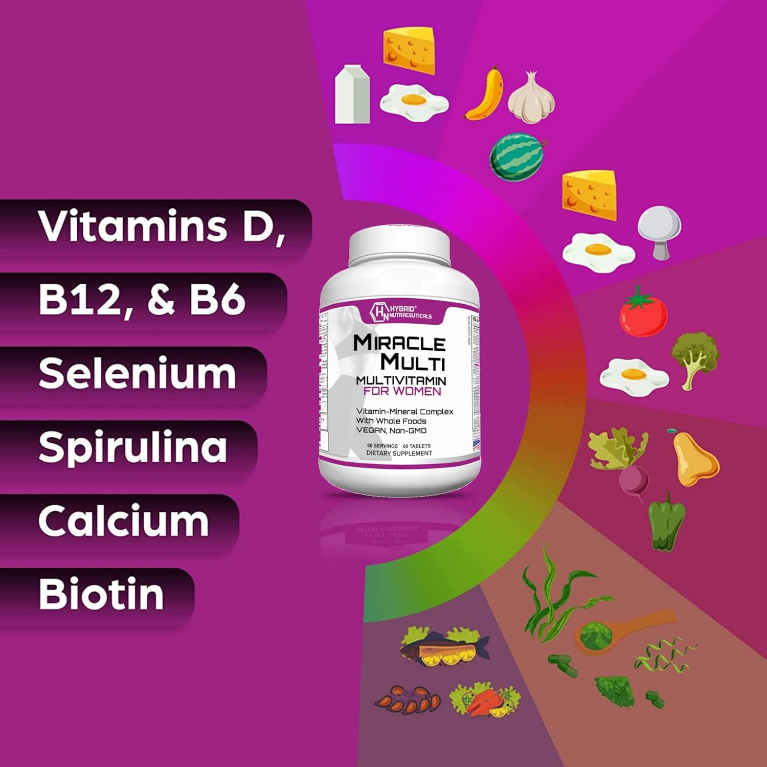 Women's Multivitamin with Probiotics, Biotin, Folic Acid, Enzymes + Fruit & Vegetable Blend - Immune Support, Heart Health, Energy: 60 Servings