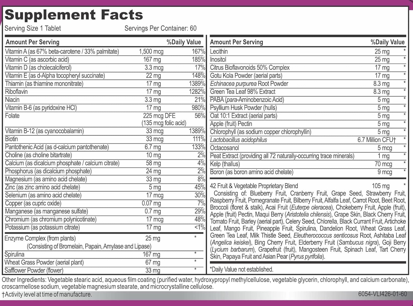 Women's Multivitamin with Probiotics, Biotin, Folic Acid, Enzymes + Fruit & Vegetable Blend - Immune Support, Heart Health, Energy: 60 Servings