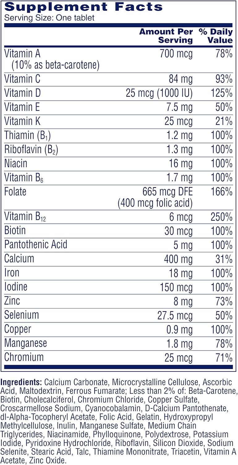 Women's Multivitamin with Vitamin A, C, D, E, Zinc for Immune Support - B12, Biotin, Calcium, 100 Tablets