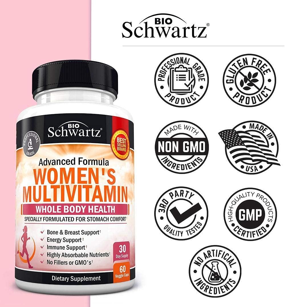 Women's Multivitamin with Vitamin D3 for Bone, Breast, Skin, and Joint Health - Immunity Support and Natural Defense - 60 Capsules