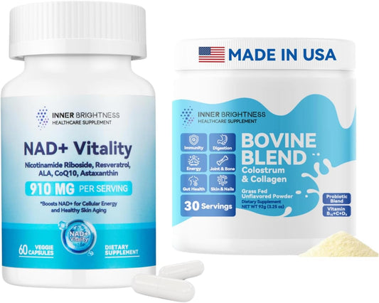 Women's NAD+ Supplement with Bovine Colostrum & Collagen Powder for Energy, Gut Health, Immune Support, Hair Growth & Beauty