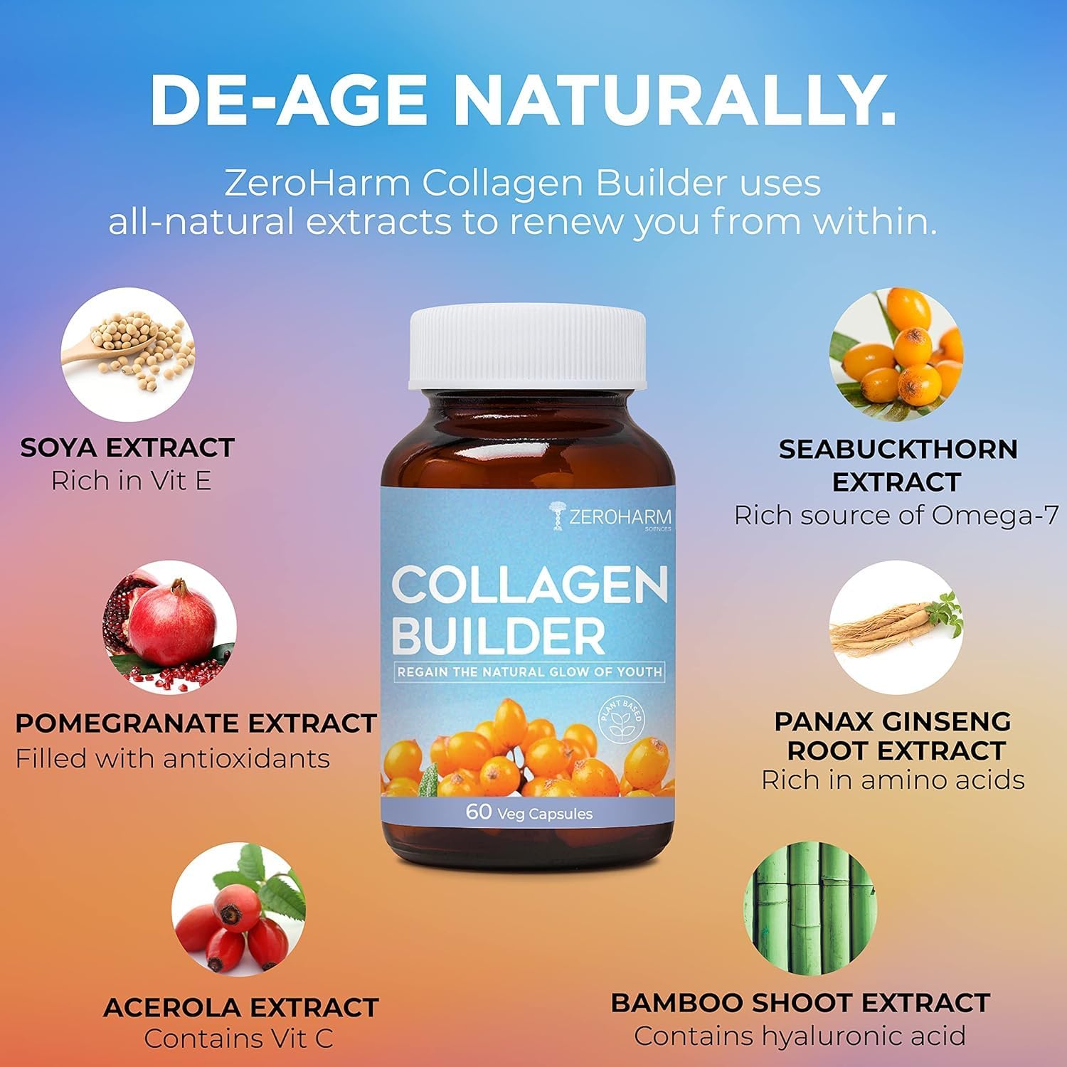 Women's Natural Collagen Builder Supplements for Youthful, Wrinkle-Free Skin - Promotes Skin Regeneration, Boosts Elasticity - 60 Capsules