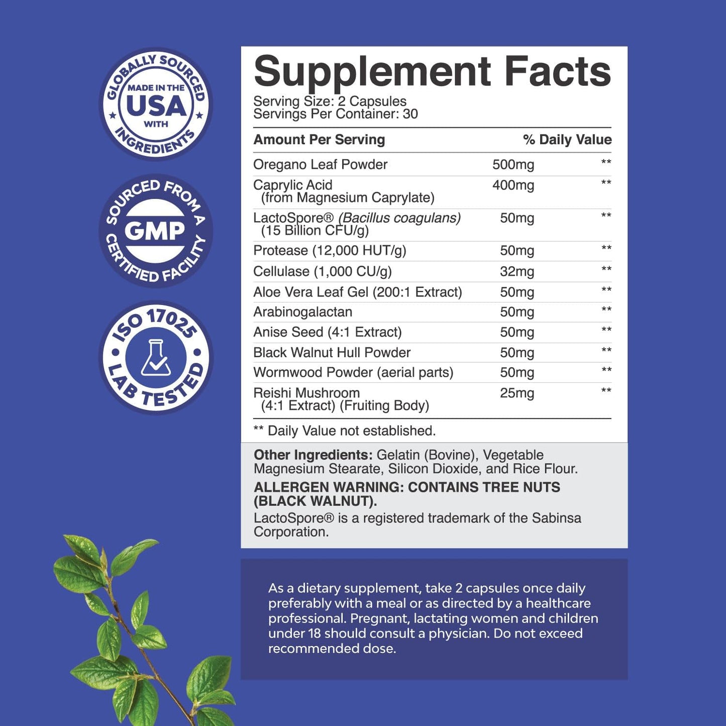 Women's Natures Craft Candi-Clear Full Body Cleanse Detox - Anti Overgrowth Gut Detox with Caprylic Acid, Black Walnut, Wormwood, and Oregano - Includes Pre and Probiotics