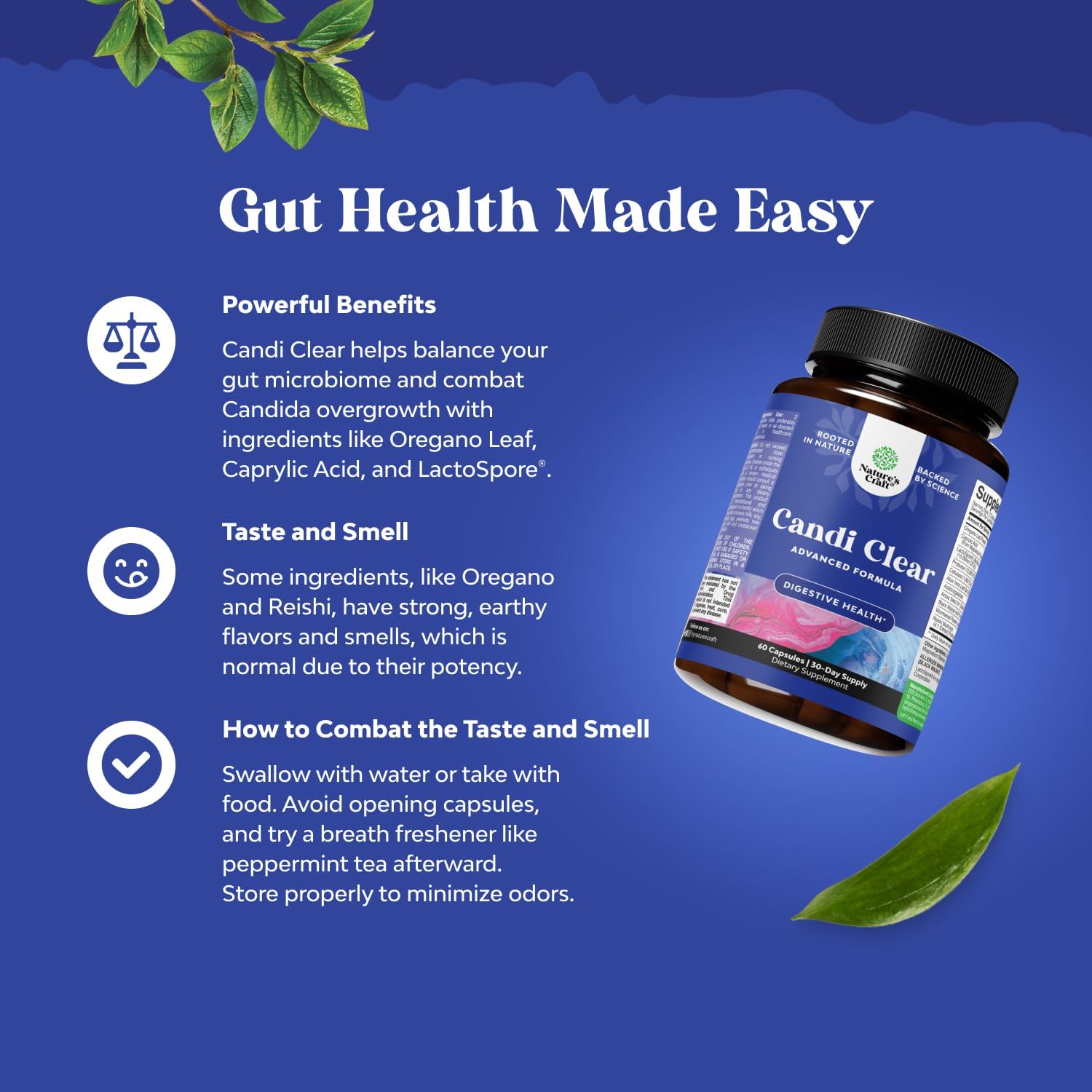 Women's Natures Craft Candi-Clear Full Body Cleanse Detox - Anti Overgrowth Gut Detox with Caprylic Acid, Black Walnut, Wormwood, and Oregano - Includes Pre and Probiotics