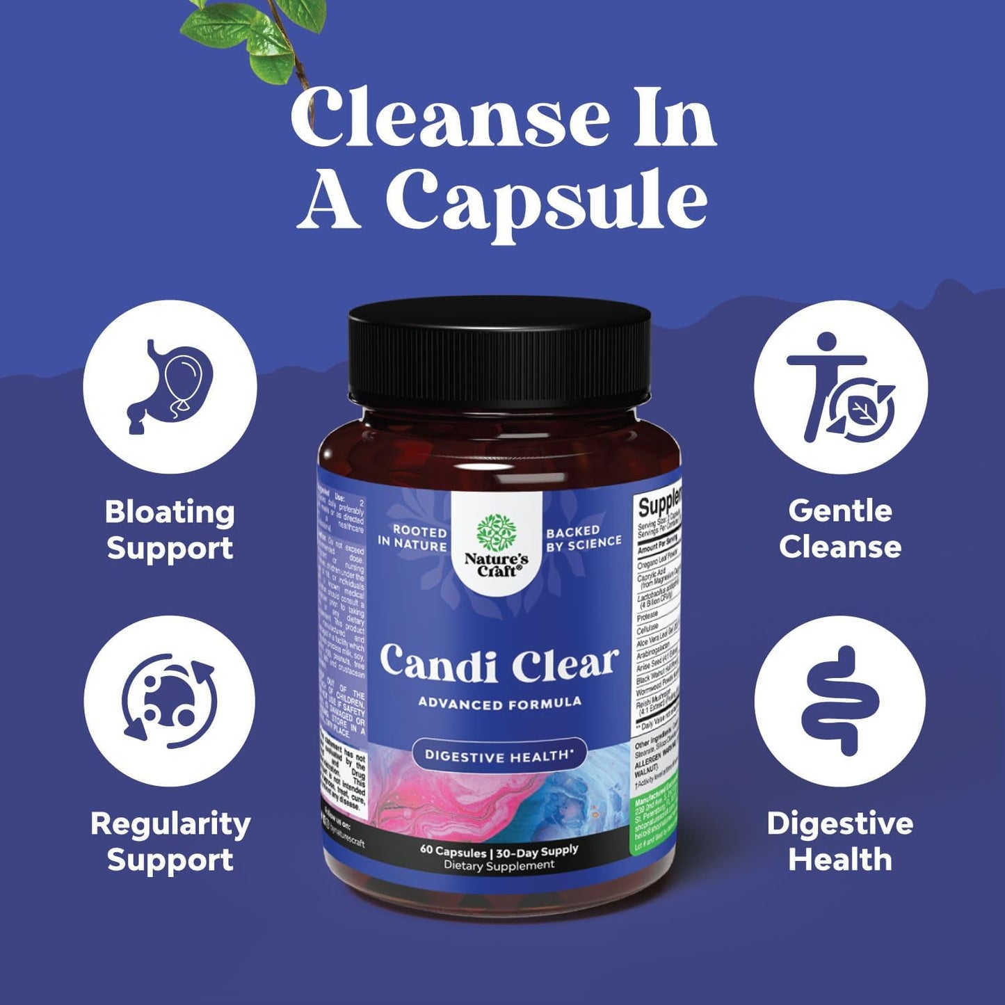 Women's Natures Craft Candi-Clear Full Body Cleanse Detox - Anti Overgrowth Gut Detox with Caprylic Acid, Black Walnut, Wormwood, and Oregano - Includes Pre and Probiotics