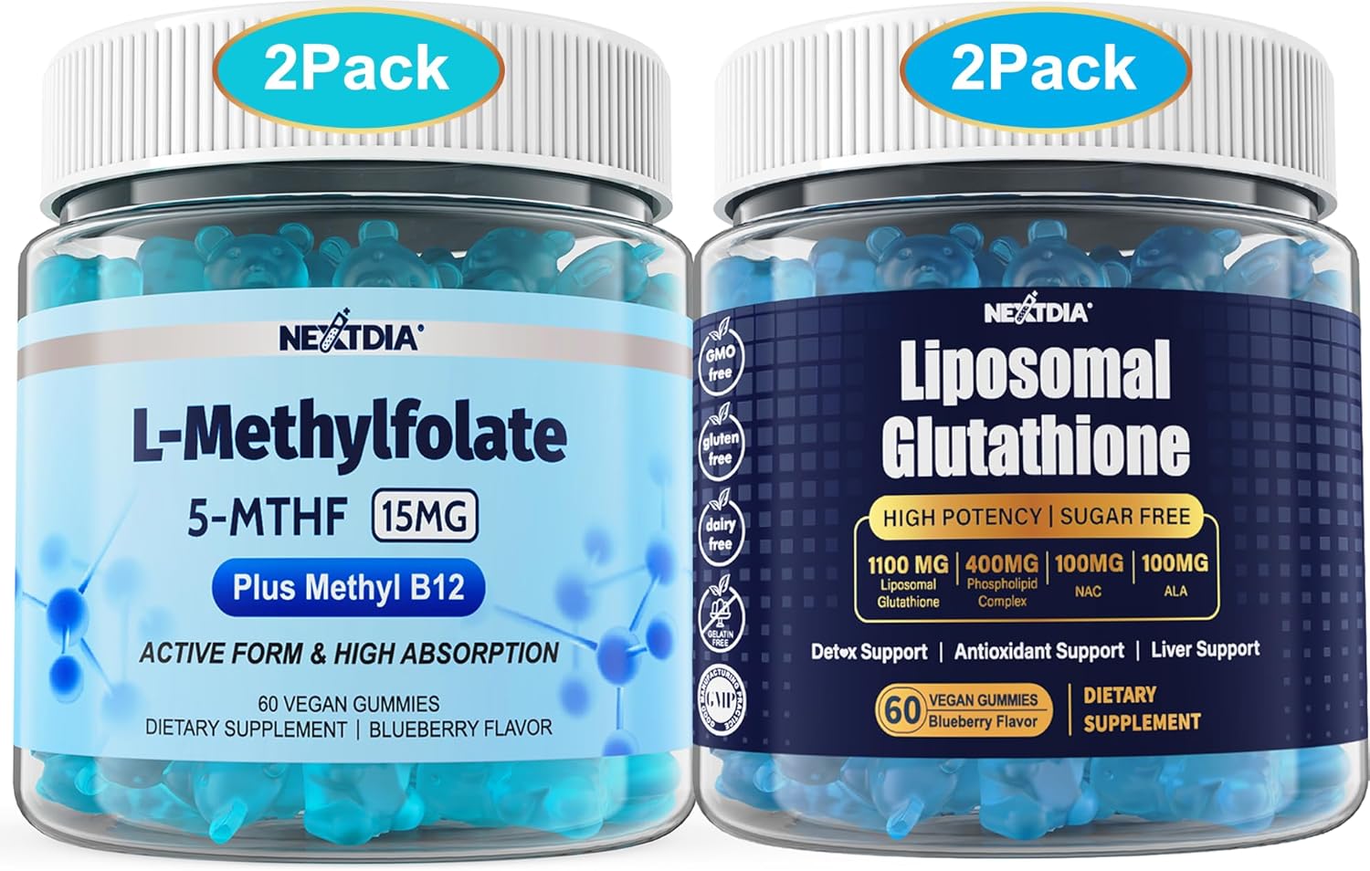 Women's Nextdia L-MethylFolate 15mg & Methyl B12 + 1100mg Liposomal Glutathione Gummies