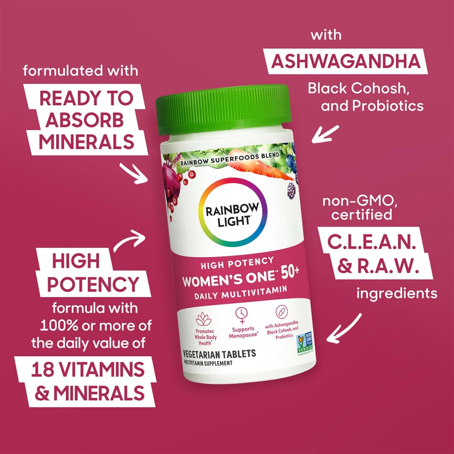 Women's One 50+ Multivitamin with Vitamin C, D, Zinc, Probiotics - High Potency Immune Support - Non-GMO - Vegetarian - 150 Tablets