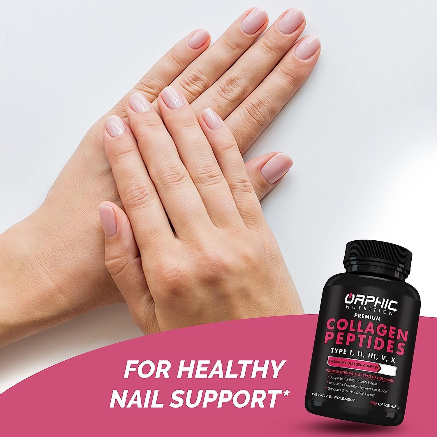Women's ORPHIC NUTRITION 1800mg Multi Collagen Peptides Capsules - Supports Digestive Health, Joint Strength, and Muscle Health - 90 Capsules