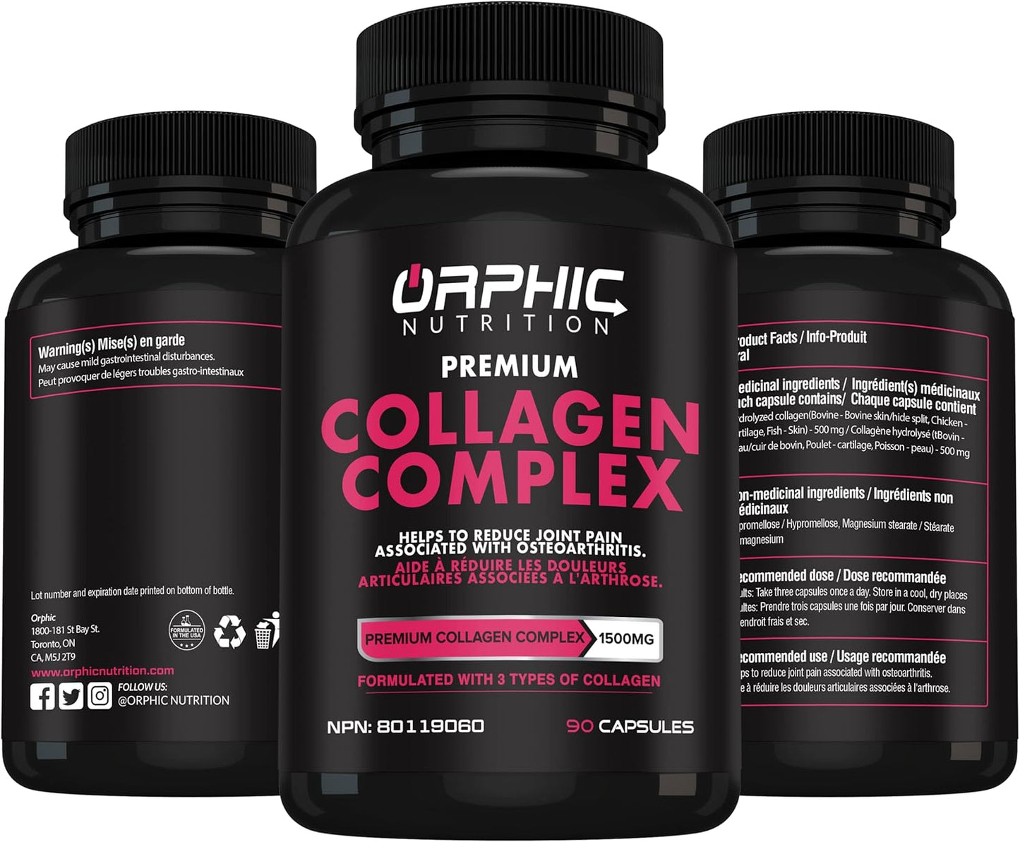 Women's ORPHIC NUTRITION 1800mg Multi Collagen Peptides Capsules - Supports Digestive Health, Joint Strength, and Muscle Health - 90 Capsules