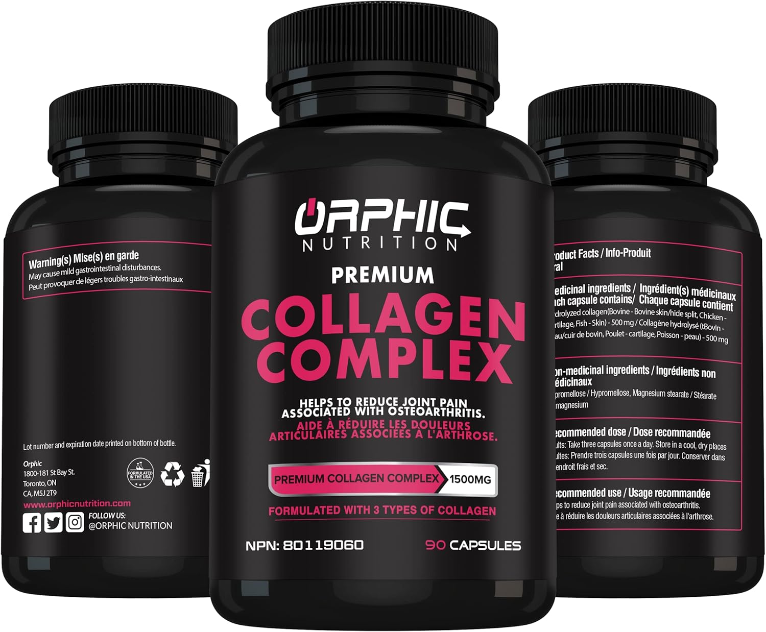 Women's ORPHIC NUTRITION 1800mg Multi Collagen Peptides Capsules - Supports Digestive Health, Joint Strength, and Muscle Health - 90 Capsules