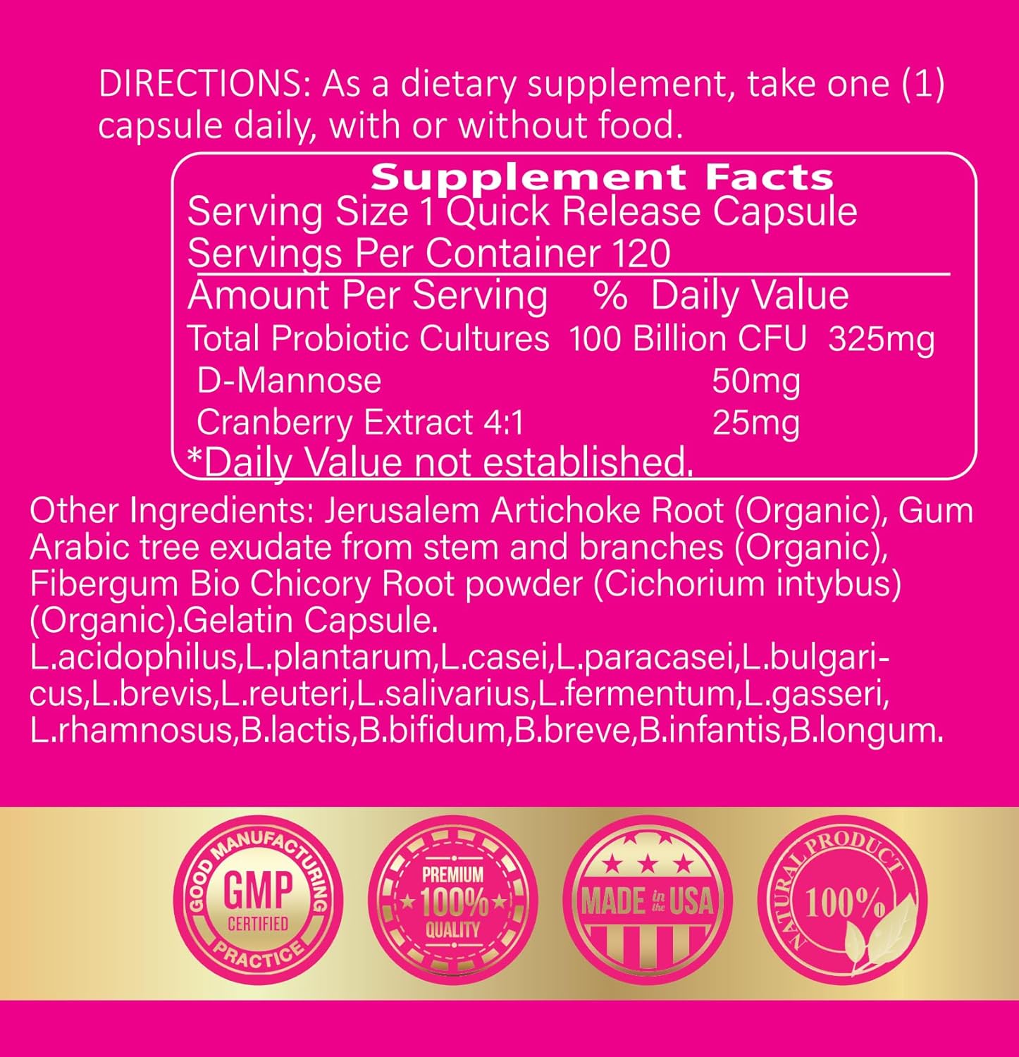 Women's PH Balance & Digestive Health Probiotic - 100 Billion CFU - 6 Unique Strains - 120CT