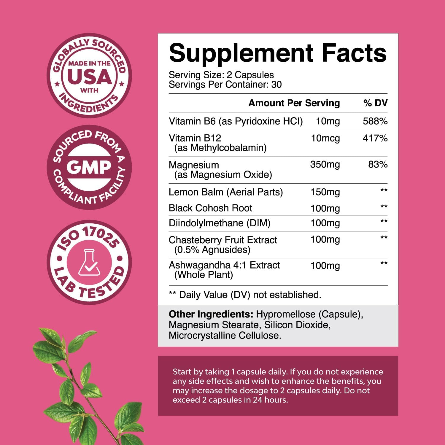 Women's PMS Support Supplement with DIM, Chasteberry, Black Cohosh & Ashwagandha - Hormone Balance for Period Cramps, Menopause, Mood Swings - 60 Capsules