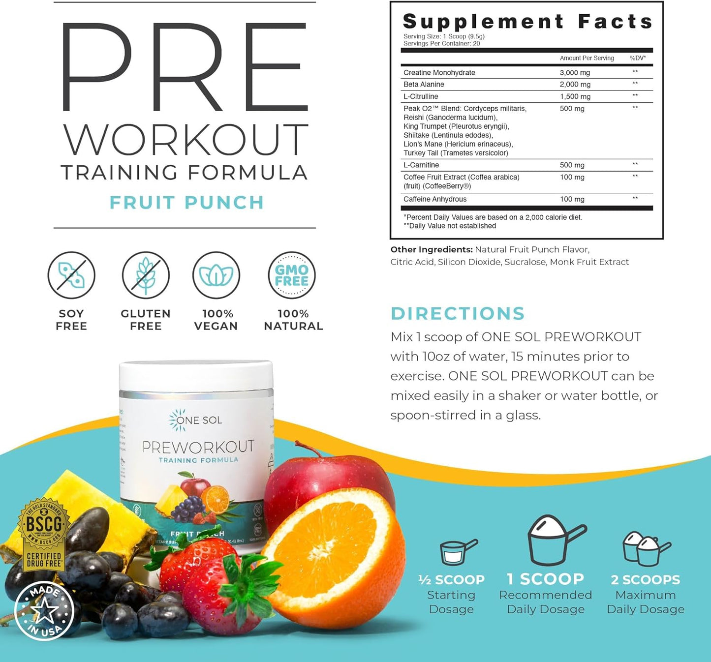 Women's Pre-Workout Supplement for Enhanced Pump and Focus, No Jitters or Crash, Natural Ingredients, Vegan and Gluten Free, Fruit Punch Flavor