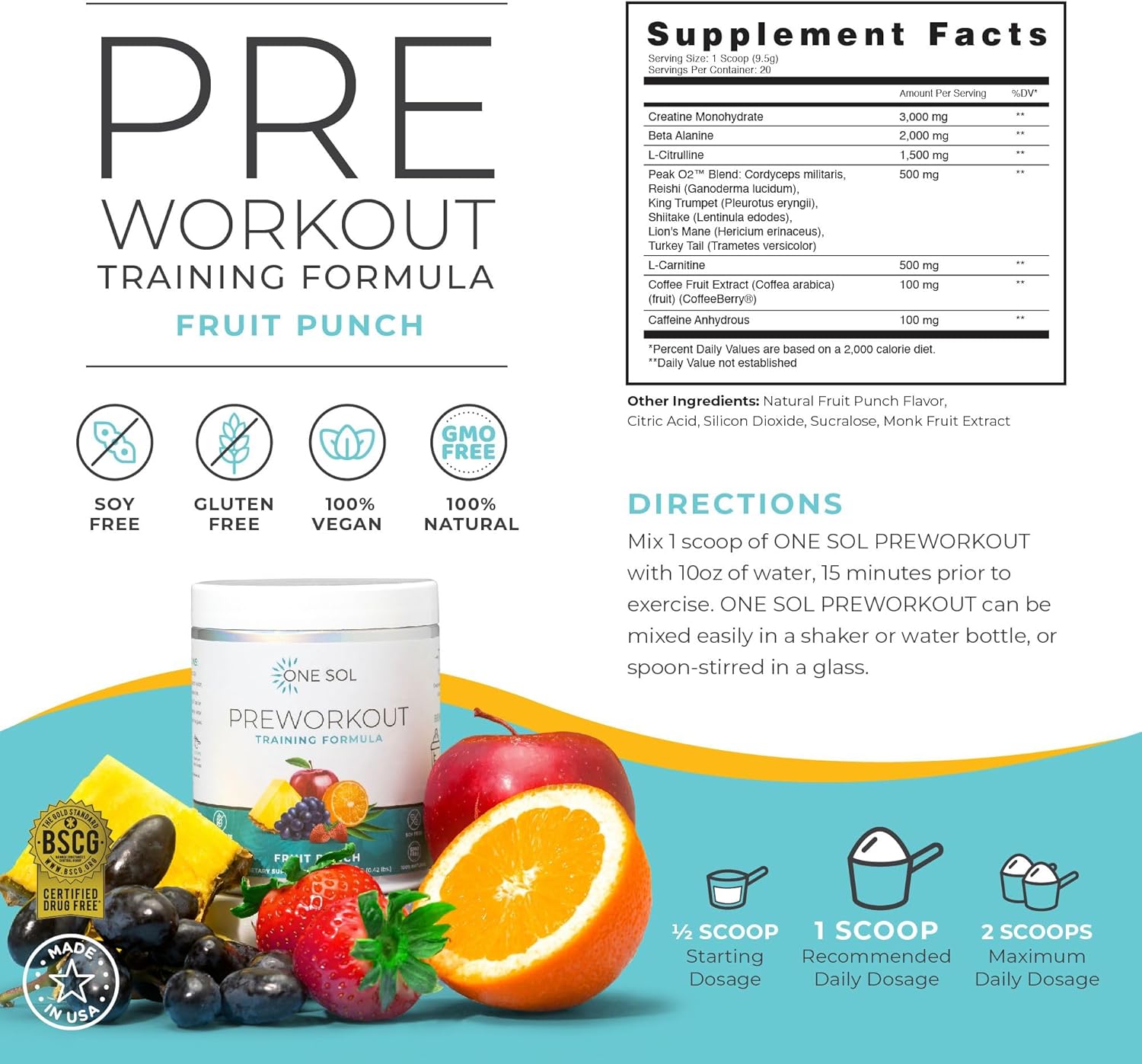 Women's Pre-Workout Supplement for Enhanced Pump and Focus, No Jitters or Crash, Natural Ingredients, Vegan and Gluten Free, Fruit Punch Flavor