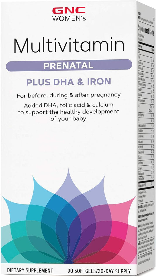 Women's Prenatal Multivitamin with DHA, Iron, Folic Acid, Zinc, Calcium, and B Vitamins - 90 Softgels for Pregnancy Support