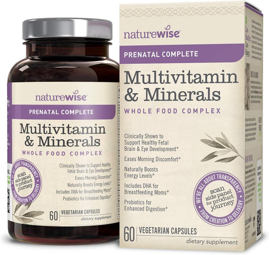Women's Prenatal Whole Food Multivitamin with Folate, Vegetarian DHA, Iron, Calcium, Lutein, Probiotics, Vitamin D3 | 60 count