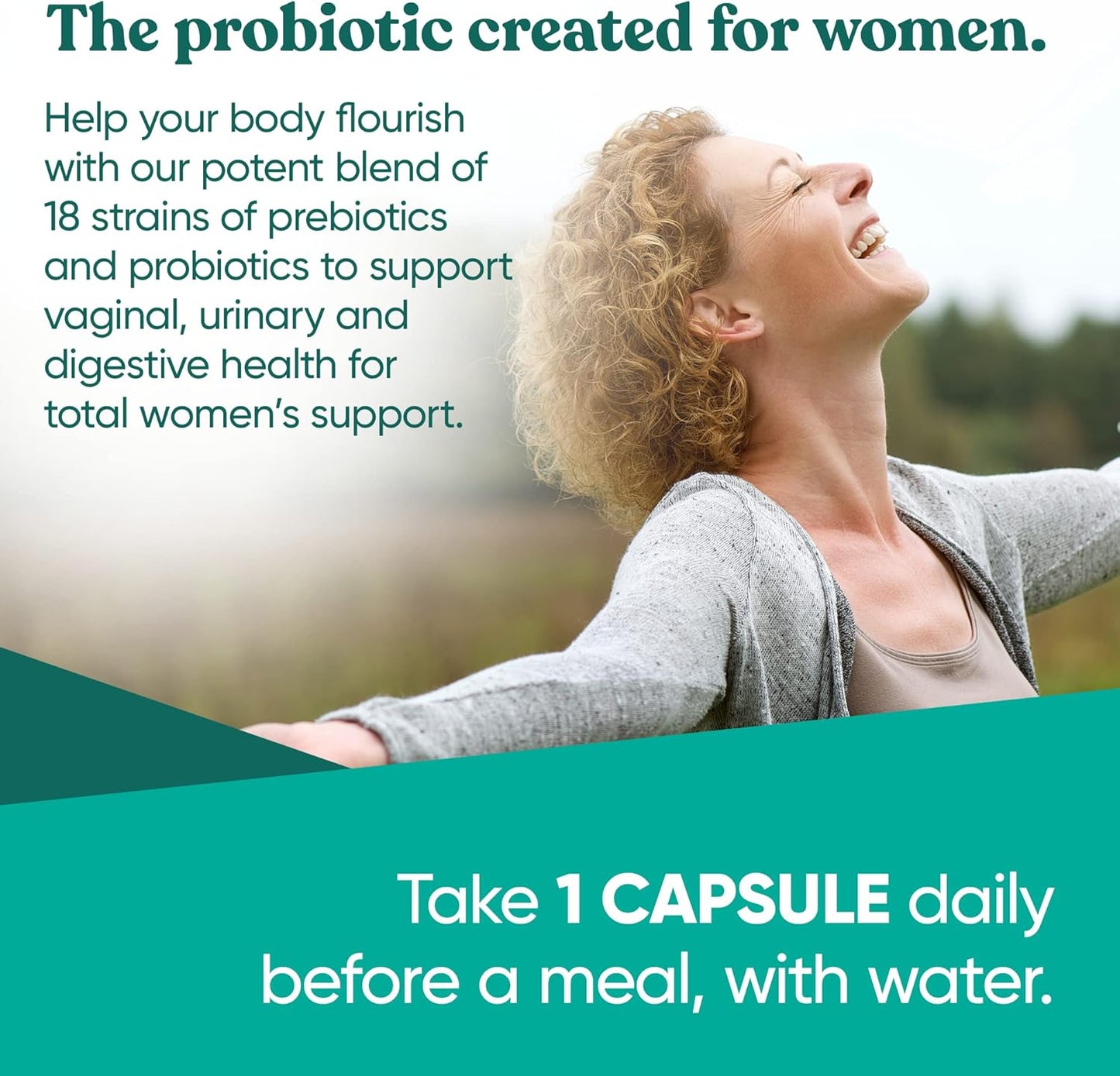 Women's Probiotic and Prebiotic Blend for Gut, Urinary Tract, and Vaginal Health - 18 Proven Strains, 14 Billion CFU - 30 Mini Vegan Capsules