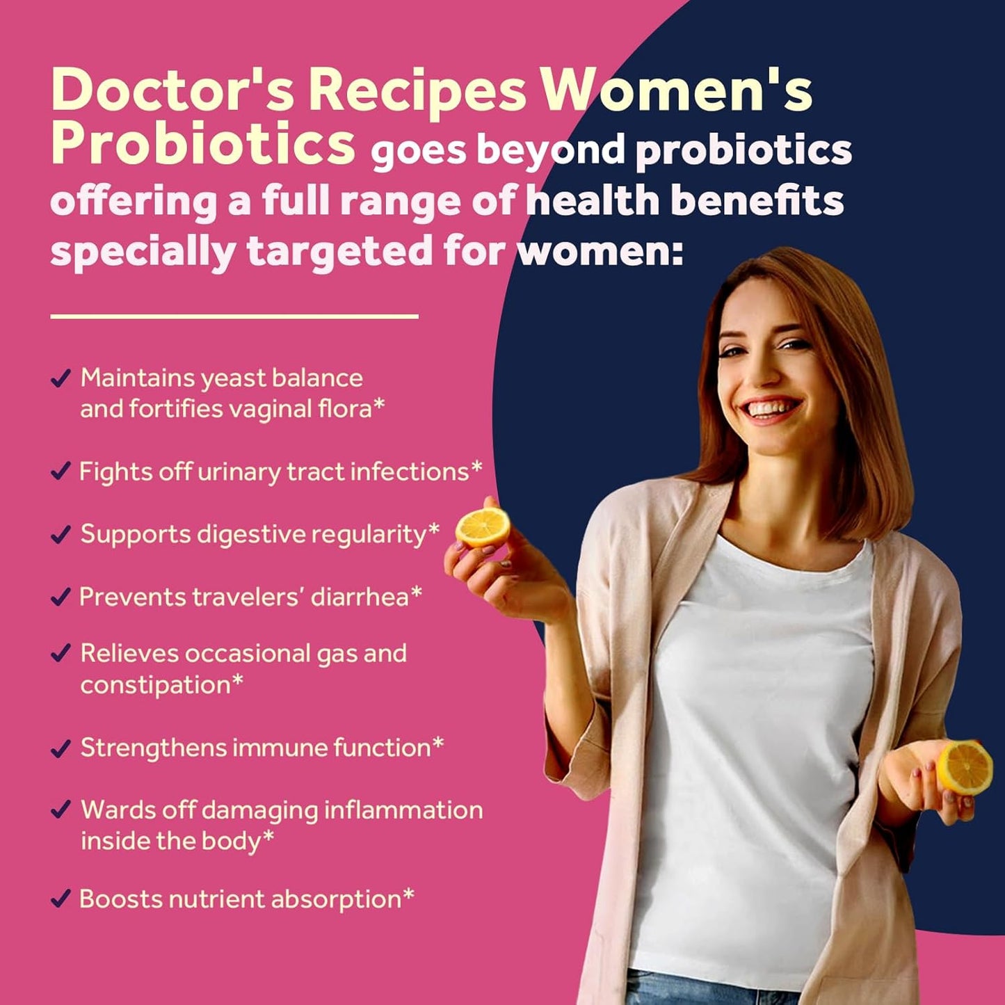 Women's Probiotic Blend with 100 Billion CFU, 32 Strains, Prebiotic Fiber, Enzymes, Cranberry - Supports Vaginal, Urinary, Digestive & Immune Health, Shelf Stable, Delayed Release - 60 Capsules