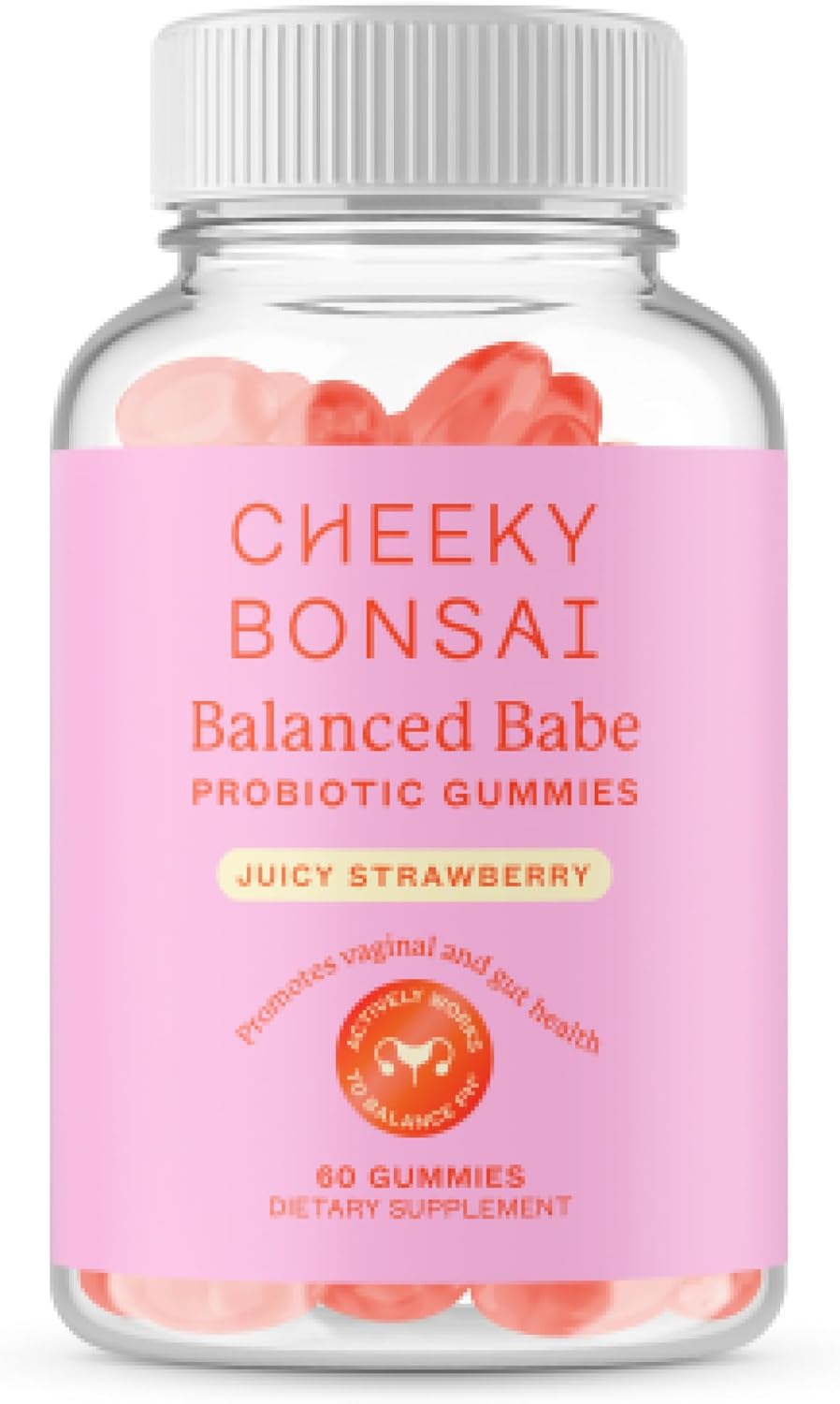 Women's Probiotic Gummies - Cheeky Bonsai Balanced Babe, Strawberry Flavor, 60 Count, 5 Billion CFUs for UTI & Vaginal Health