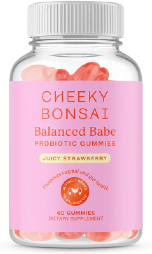 Women's Probiotic Gummies - Cheeky Bonsai Balanced Babe, Strawberry Flavor, 60 Count, 5 Billion CFUs for UTI & Vaginal Health