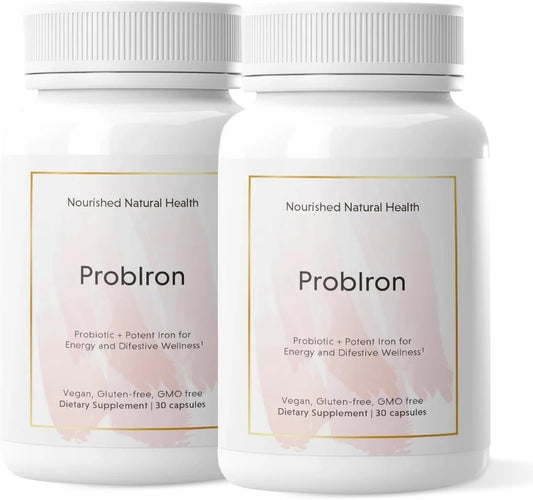 Women's Probiotic + Iron Supplement with Vitamin C and Copper for Energy and Digestive Health - Vegan Formula - 60 Capsules