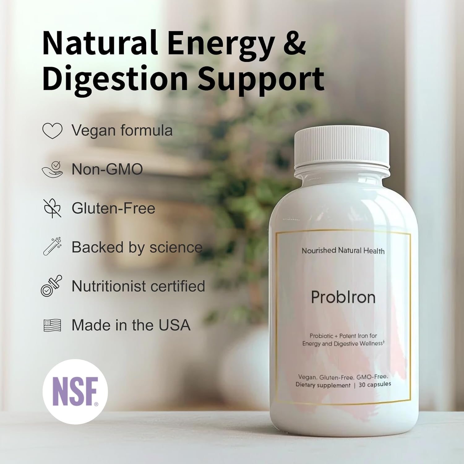 Women's Probiotic + Iron Supplement with Vitamin C and Copper - Vegan Formula for Energy and Digestive Wellness