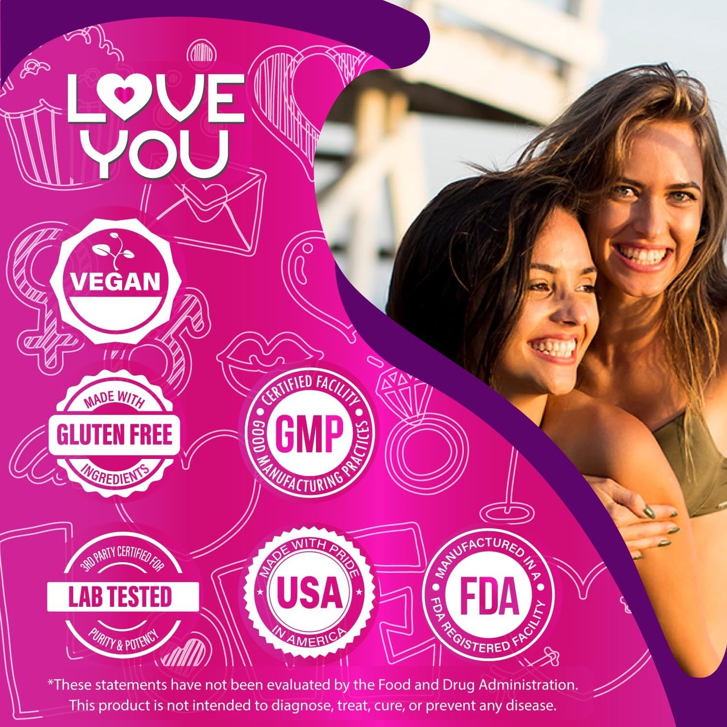 Women's Probiotic Supplement for UT and Vaginal Health, 60 Billion CFU, 8-Strain Blend, 30 Veg Caps - Love You.