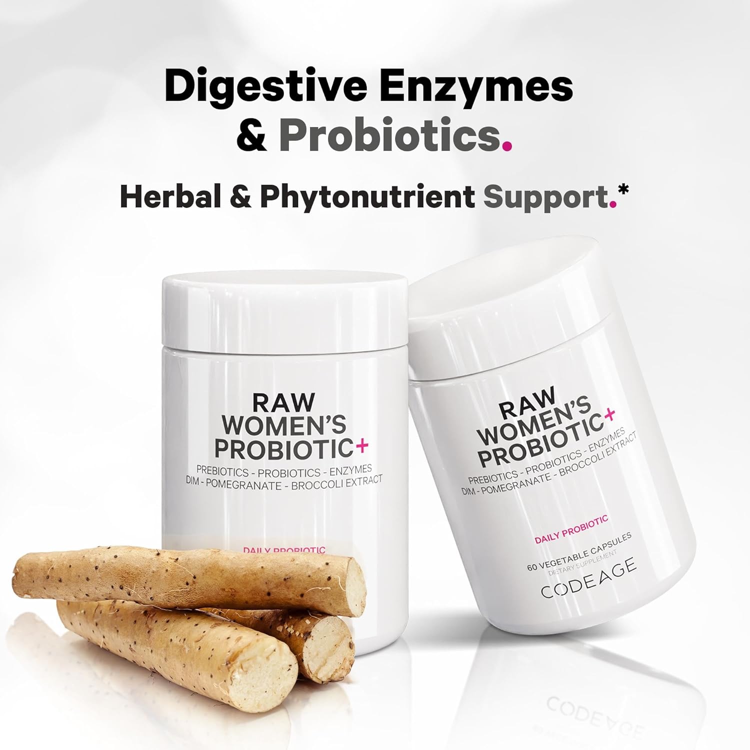 Women's Probiotic+ Supplement with 34 Strains, 100 Billion CFUs, Digestive Enzymes, Prebiotic Blend, DIM, Pycnogenol Herbal Extracts, Non-GMO - 30 Capsules