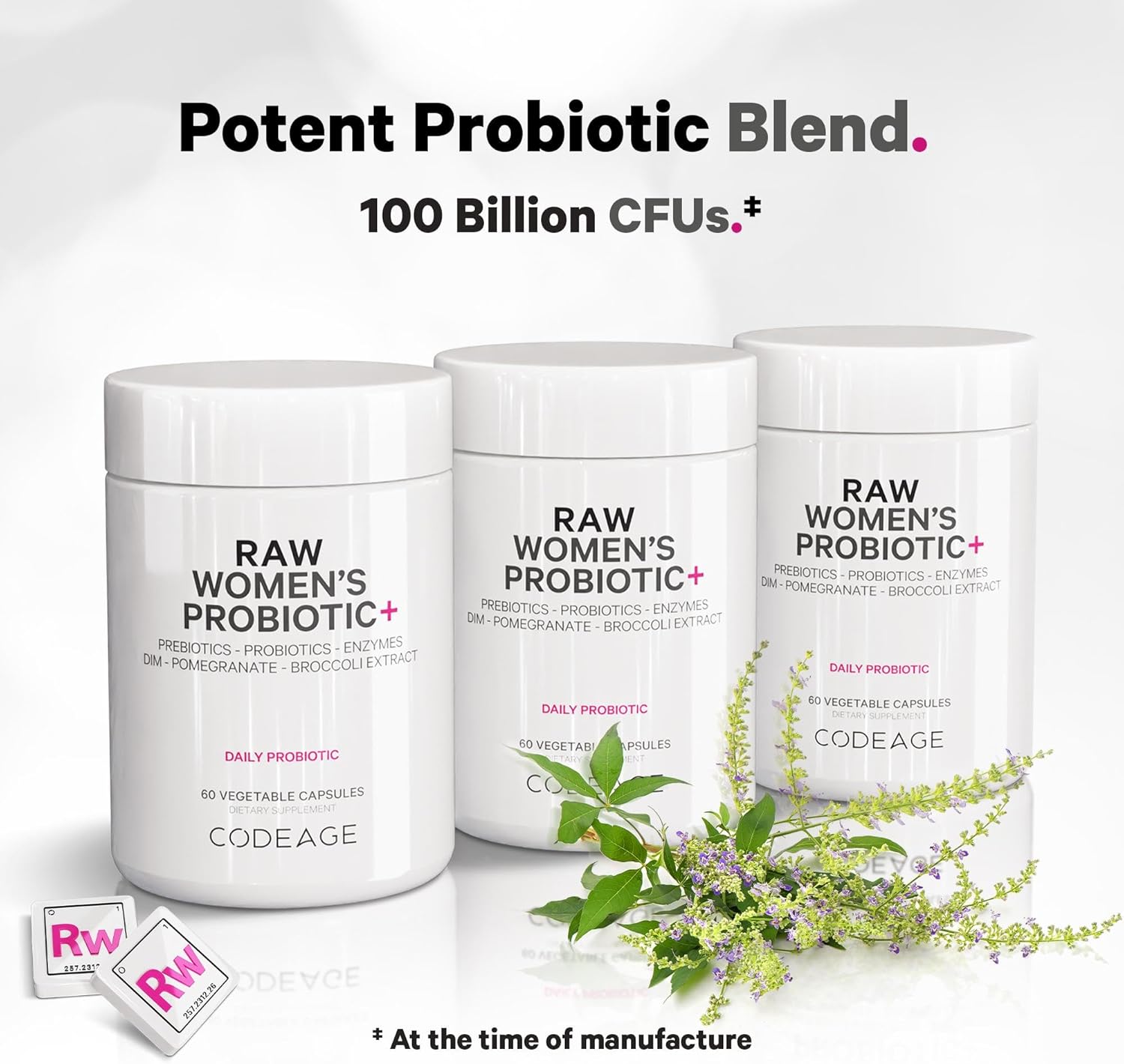 Women's Probiotic+ Supplement with 34 Strains, 100 Billion CFUs, Digestive Enzymes, Prebiotic Blend, DIM, Pycnogenol Herbal Extracts, Non-GMO - 30 Capsules