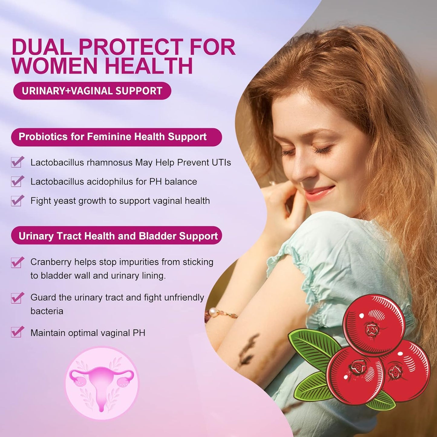 Women's Probiotic with Cranberry Extract, Organic Prebiotics, Vitamin C - 90 Billion CFUs, 18 Strains - Immune, Digestive, Gut & Women's Health Support - Gluten & Soy Free - 90 Tablets