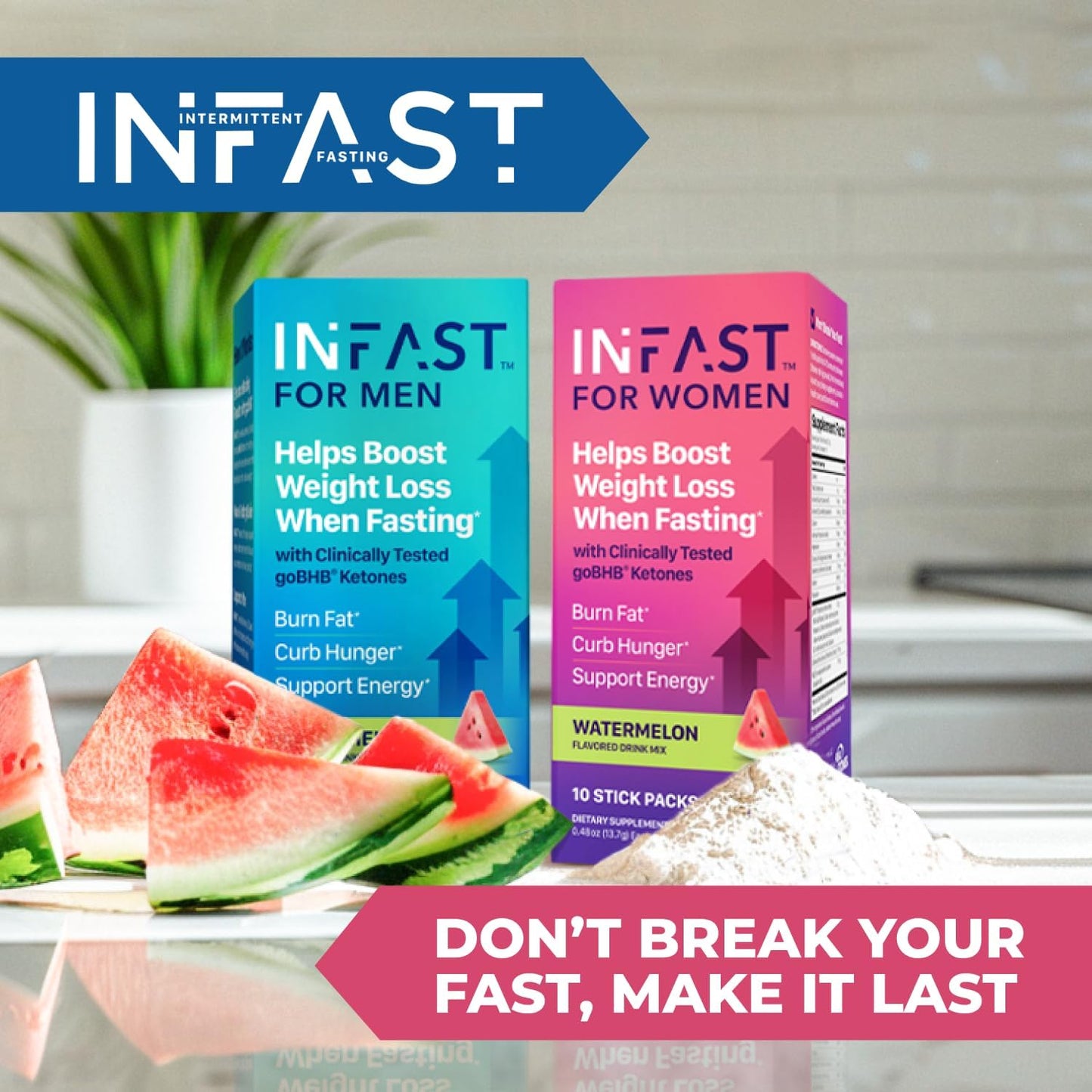 Women's Real Ketones Intermittent Fasting Drink Mix - BHB Exogenous Ketones Powder with Electrolytes & Green Coffee Bean Extract for Energy, Focus, and Hormonal Balance Support - Watermelon Flavor - 10ct