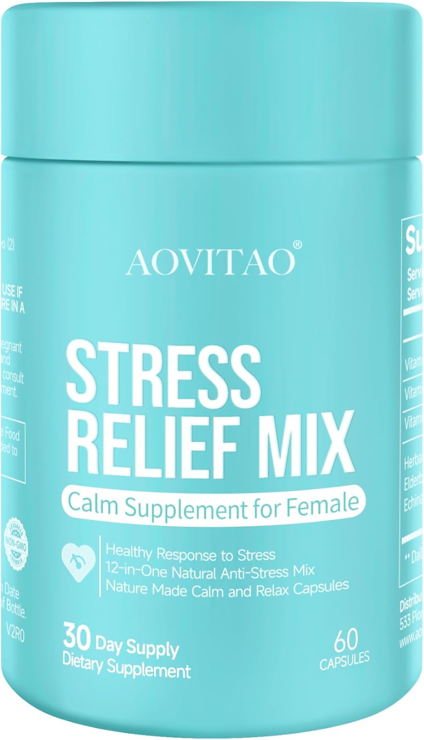 Women's Stress Relief & Focus Supplement with Ashwagandha, L-Theanine, Magnesium - Herbal Blend for Anxiety & Relaxation Support - Lion's Mane, Reishi