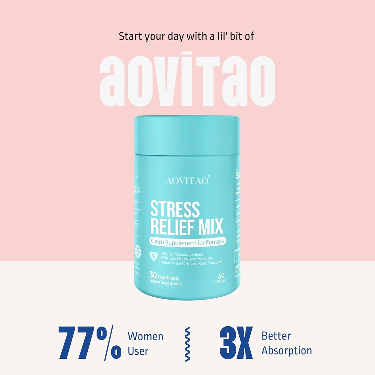 Women's Stress Relief & Focus Supplement with Ashwagandha, L-Theanine, Magnesium - Herbal Blend for Anxiety & Relaxation Support - Lion's Mane, Reishi